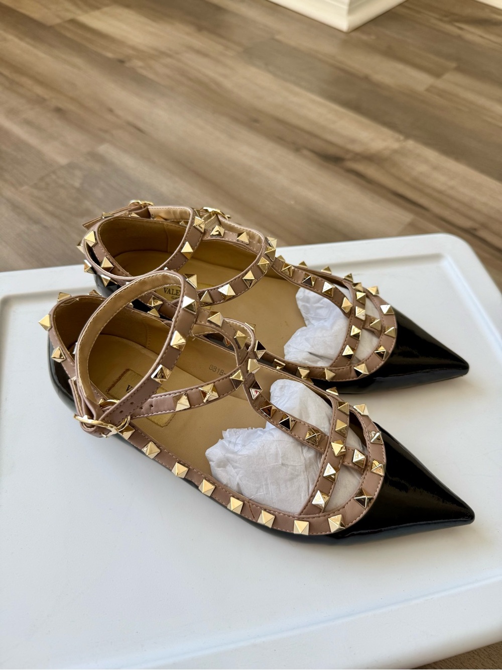 Valentino Garavani Rockstud Patent Leather Black Cage Ballet Flats US Size 6 - Picture 5 of 6